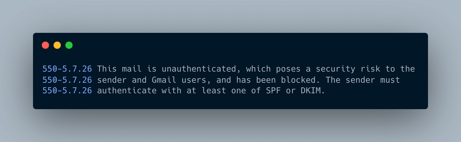 Unauthenticated gmail rejection