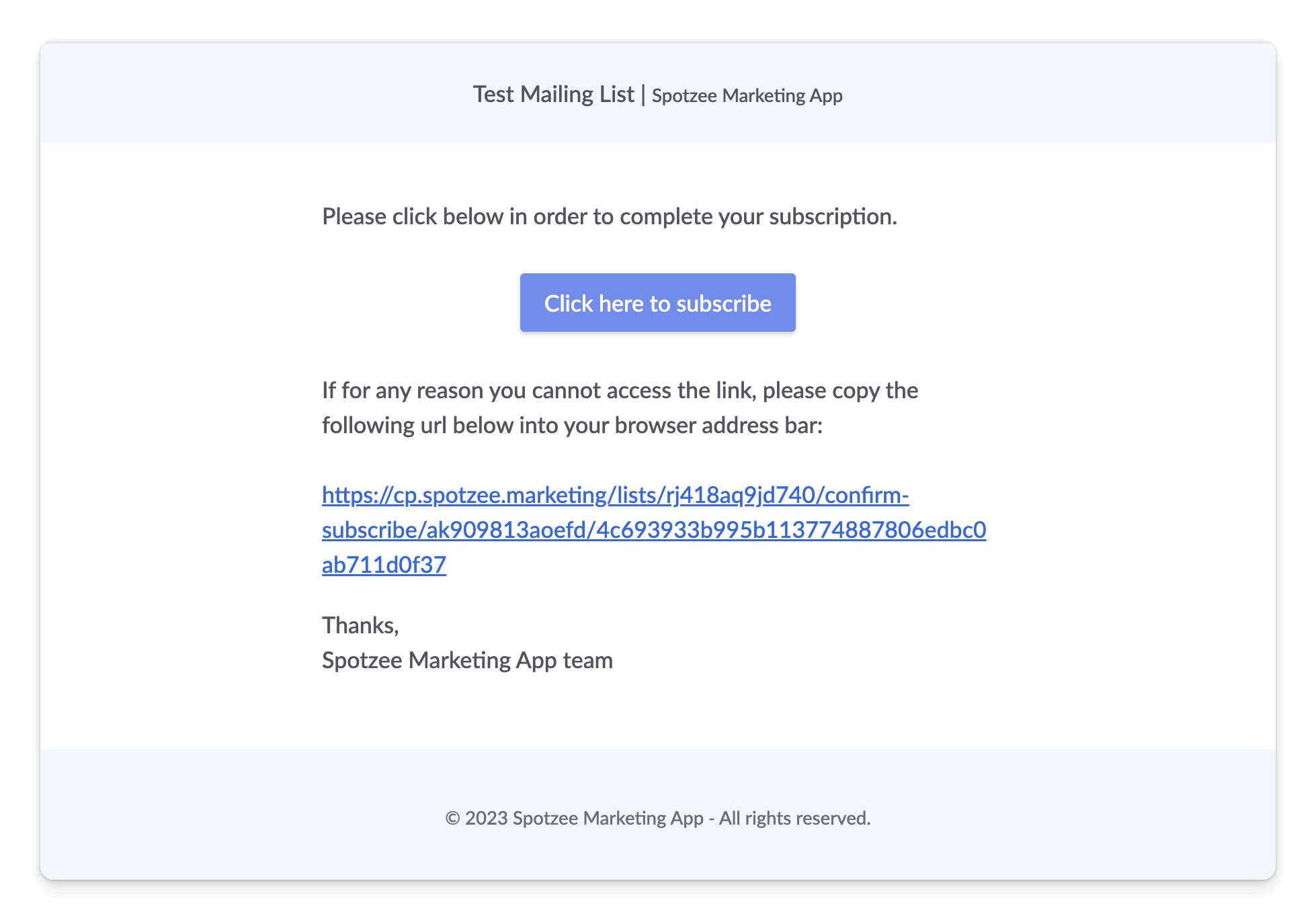Spotzee double opt-in email confirmation